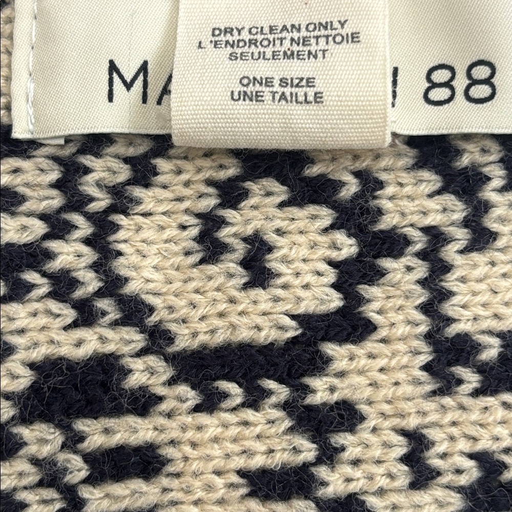 Vintage Knit Scarf Fair Isle Pattern Ornate Print Winter Design Navy Cream Beige - Picture 8 of 13